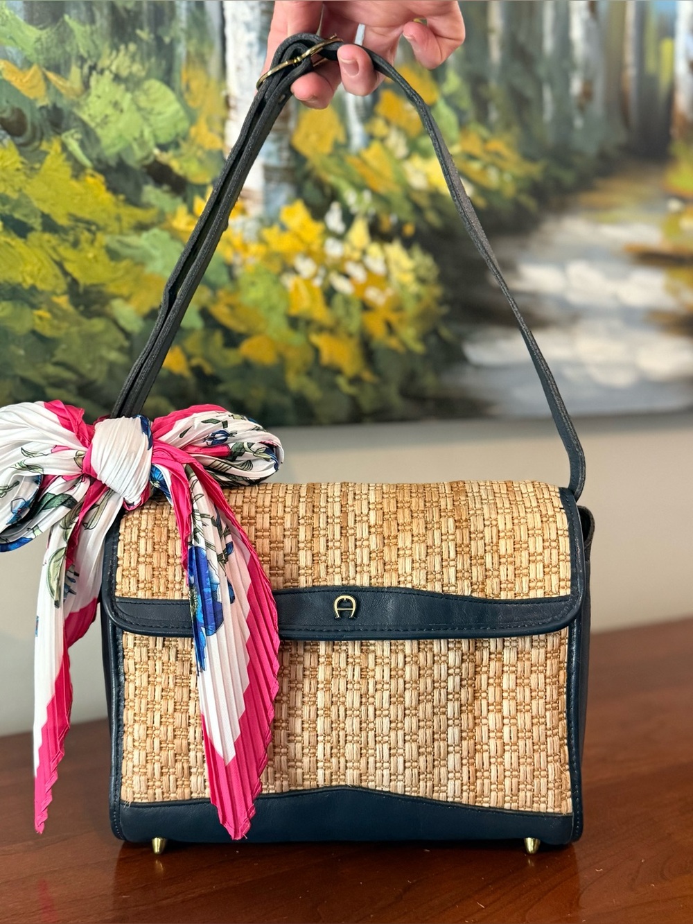 Vintage Etienne Aigner Raffia Crossbody Bag • Coastal • Quiet Luxury • Summer